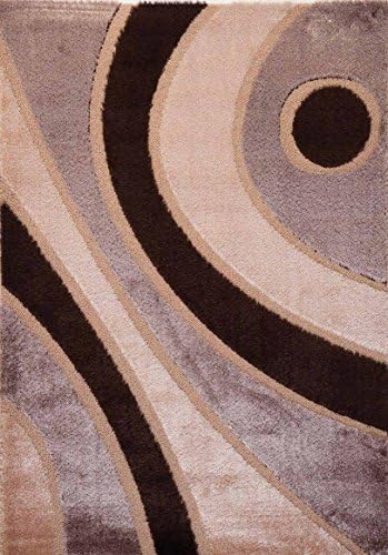 Contempo Collection Brown Cream Beige Contemporary Design Shaggy Area Rug C8016 (7'10'' X 10'6'')