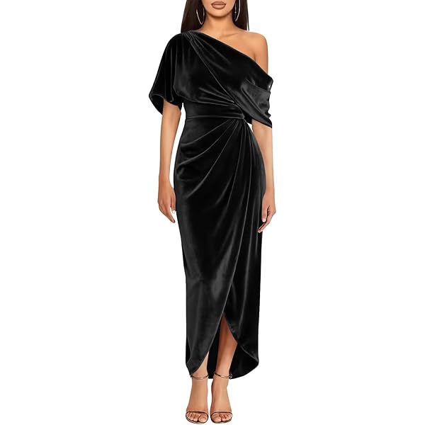 Amazon.com: Off The Shoulder Vintage Velvet Bodycon Midi Dress for Women  Wrap Slit Elegant Cocktail Party Evening Pencil Dress (S,Black) : Clothing,  Shoes & Jewelry
