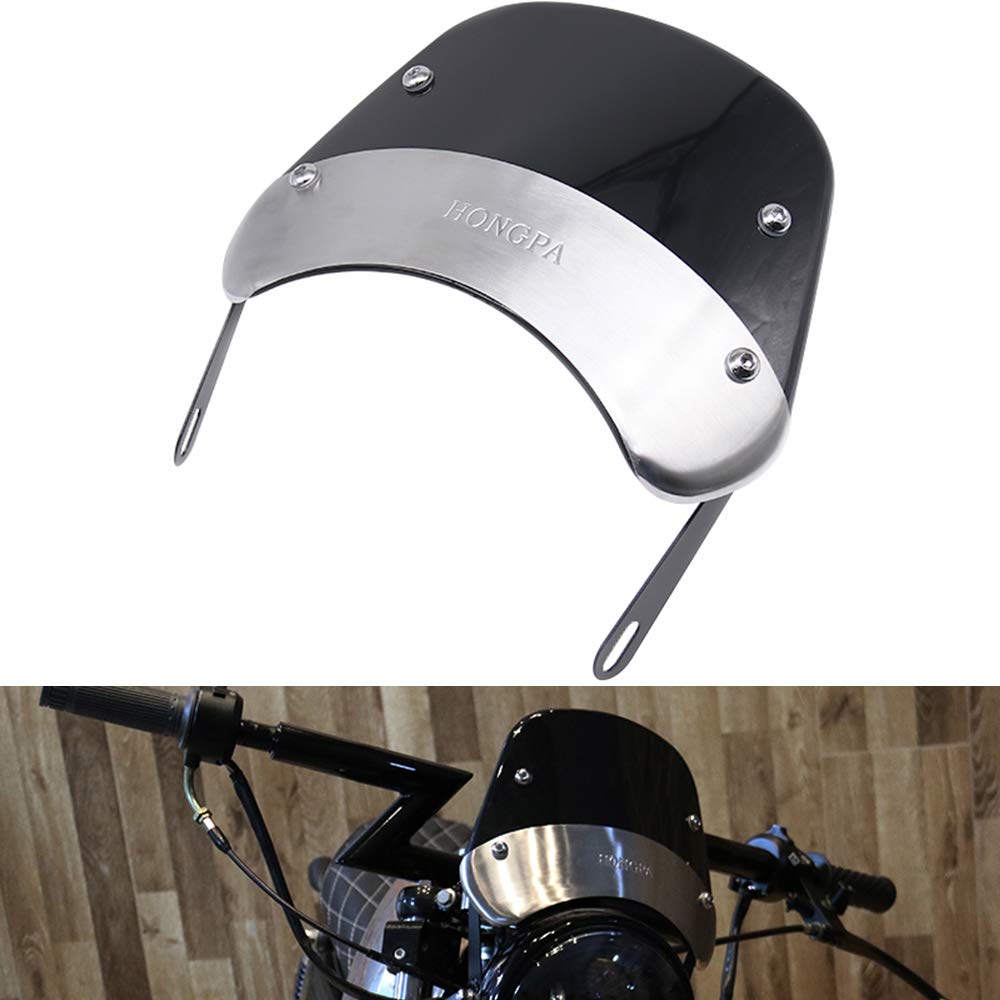 AnXin Windshield 5-7" Round Headlight Windscreen Motorcycle Fairing For Most Of Motorcycle Dirt Pit Bike Cafe Racer - Black