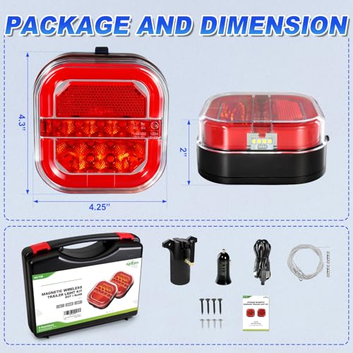 Agrieyes Halo Wireless Trailer Lights, 2 Mounting Options Magnetic Trailer Light for Towing, Portable LED Tow Lights Kit for Trucks, Boat, RV Amber