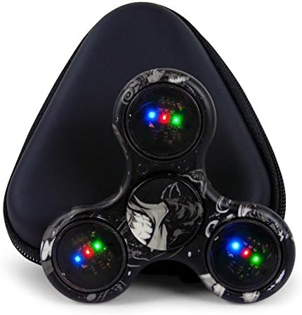 Tri-Spinner Fidget Toy With Zipper Case Premium Si3N4 Ceramic Bearing Guaranteed 2 Minute Spin Time EDC Relieving ADHD Anxiety Stress Relief Boredom Non-3D Printed (Black LED Spinner)
