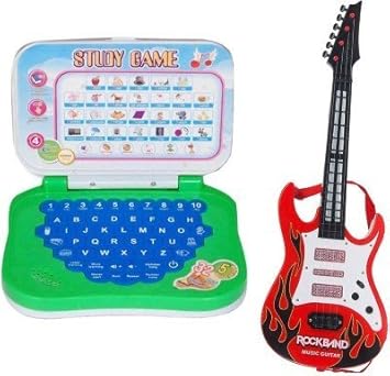 Combo of Mini English Learning Laptop & Rockband Music Guitar