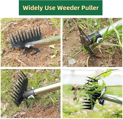 Weed Puller Tool with Long Handle, 2 in 1 Manual Weed Rake and Garden Hoe 150cm Weed Remover Gardening Tools Weeding Pull for Garden Yard Lawn Patio
