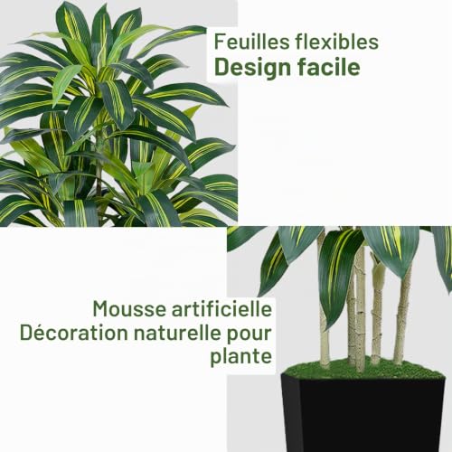 Keeplush Dracaena Artificial Plant, 150 cm, Black Pot, Large Indoor Decorative Plant, Ultra Realistic for Indoor Decoration, Balcony, Bedroom