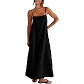 Shy Velvet Women's 2026 Summer Linen Maxi Dress Contrast Spaghetti Strap Dress Backless Casual Party Beach Dresses