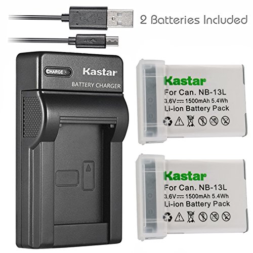 Kastar Battery (X2) & Slim USB Charger for Canon NB-13L NB13L CB-2LH and Canon PowerShot G5 X, G7 X, G7 X Mark II, G9 X, G9 X Mark II, PowerShot SX620 HS, SX720 HS, SX730 HS, G1 X Mark III Camera