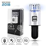 Car Air Purifier w/Dual USB Charger (2-in-1) Vehicle Ionizer and Cabin Filter | Portable Purification System | Removes Odors, Allergens, Smoke | Powers Mobile Devices