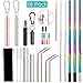 Reusable Straws,LUYATA 16pcs Metal Straws Reusable Straws with Case Stainless Steel Straws Collapsible Drinking Straws Eco-friendly Portable Straws with Silicon Tips Hook Telescopic Cleaning Brush