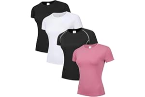 CYPER SUN 4 Pack 2 Styles Women's Compression Shirt Short Sleeve Workout Tops Quick Dry Athletic Baselayer for Yoga Running
