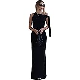 ANKOMINA Women's Elegant Asymmetrical Collar Sleeveless One Shoulder Maxi Dress Bodycon Party Cocktail Long Dresses