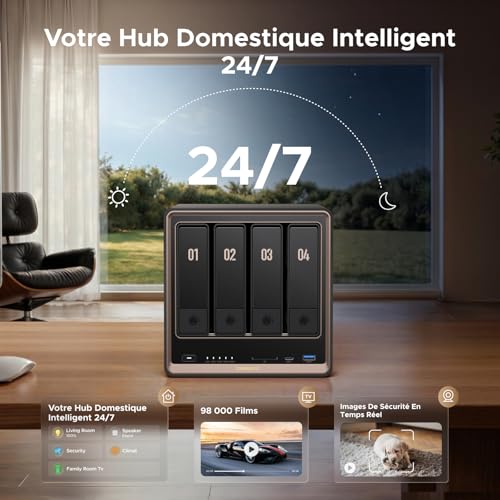 UGREEN NASync DXP4800 GT Stockage NAS 4 Baies, Double LAN 10GbE, CPU AMD Ryzen Embedded R2514, 8 Go RAM, Support ECC, Slot SD, Double M.2 NVMe, HDMI 4K, Centre de Surveillance (sans disques)