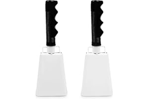 ZUOLUN Cow Bells with Handles, 2 Pcs Cow Bells Noise Makers, Cow Bell Noise Maker, Cowbells for Sporting Events, Football Cowbell for Cheers, Sports Games, Weddings, Farm, Football Games (White)