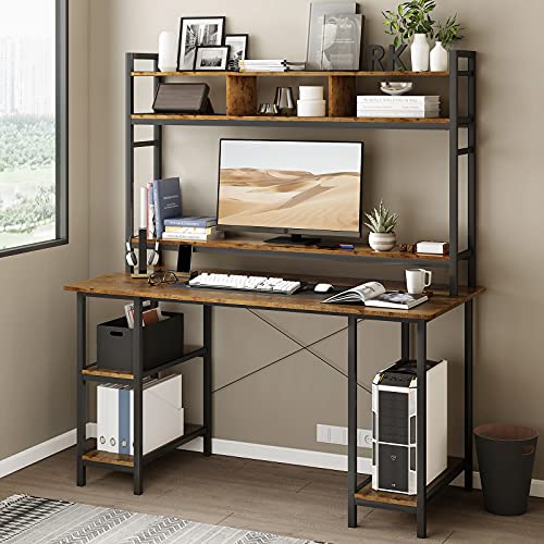 Sedeta Computer Desk with Hutch and Monitor Shelf, 55 Inches Industrial