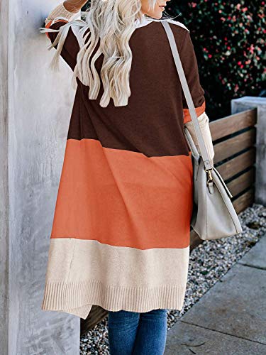 Women's Lightweight Striped Long Sleeeve Open Front Duster Cardigan Coffee