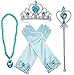 Alead Princess Elsa Dress Up Party Accessories et Gloves, Tiara, Wand and Necklace, Lake Blue, 4 Piece primary