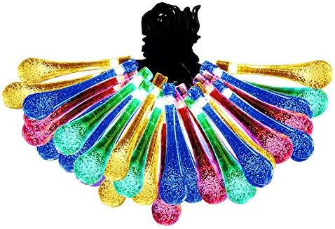IZERUO Solar Outdoor String Lights 8 Modes 20ft 30 LEDs Water Drop Christmas Fairy Lights,Waterproof Indoor Outdoor Ambiance Decorative Lighting for Garden Patio Yard Party(Multi Color)
