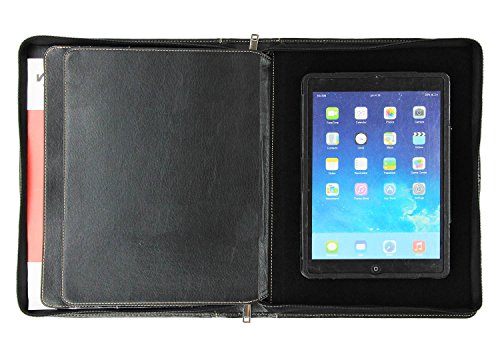 Professional Portfolio Case with Tablet Stand for Microsoft Surface Pro 3/4/New Surface, Business Organizer Document Folder with Letter Size Legal pad/Notepad Holder, Goatskin Leather (Surface, Black)