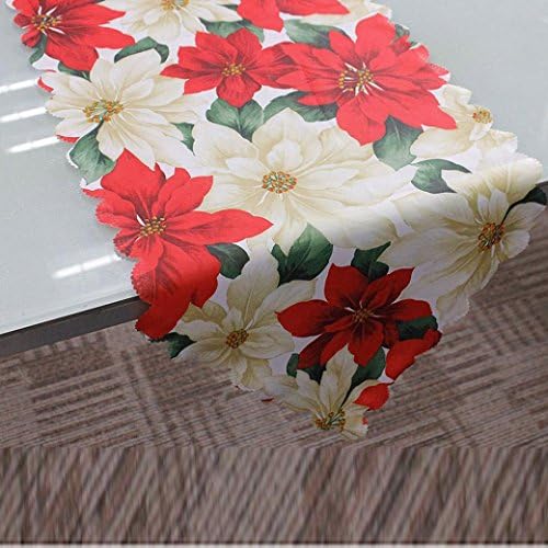 TRENDINAO Decorative Christmas Santa Claus Tapestry Poinsettia Table Runner Dining Restaurant Party Decor