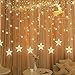 12 Big Stars Curtain String Lights 120 LED Window Curtain Light with 8 Flashing Modes IP65 Waterproof for Christmas, Wedding, Party, Home, Canopy, Patio, Lawn, UL Listed,12 Strings,7ft x 2.6ft(LxW)
