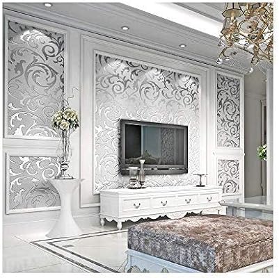 Sliver 3d Modern Wallpaper Non Woven Matte Silver Flower Pattern Wall Paper Home Decor Wallpaper For Living Room Bed Room And Tv Background Sliver Amazon Com