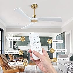 HUMHOLD 52" White Ceiling Fan without Lights