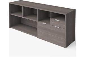 Bestar i3 Plus Credenza with 2 Drawers, 72W, Bark Grey