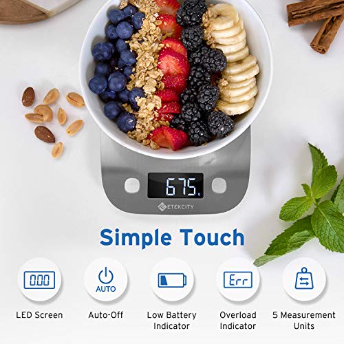 Etekcity Kitchen Food Scale Digital Weight Grams and Oz, LED Backlit Display (AAA Battery), Stainless Steel, Silver - Thumbnail 2
