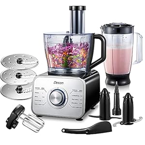 Decen-Food-Processor-Multifunctional-1100W-Blender-Food-Processor-with-3-Speed-Setting-and-LED-Indicator-35L-Bowl-Chopping-Mincing-Pureeing-Slicing-Shredding-and-Kneading-Silver Decen Food Processor Multifunctional, 1100W Blender Food Processor with 3 Speed Setting and LED Indicator, 3.5L Bowl( Chopping, Mincing, Pureeing, Slicing, Shredding and Kneading ), Silver