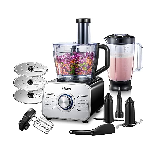 Decen-Food-Processor-Multifunctional-1100W-Blender-Food-Processor-with-3-Speed-Setting-and-LED-Indicator-35L-Bowl-Chopping-Mincing-Pureeing-Slicing-Shredding-and-Kneading-Silver Decen Food Processor Multifunctional, 1100W Blender Food Processor with 3 Speed Setting and LED Indicator, 3.5L Bowl( Chopping, Mincing, Pureeing, Slicing, Shredding and Kneading ), Silver
