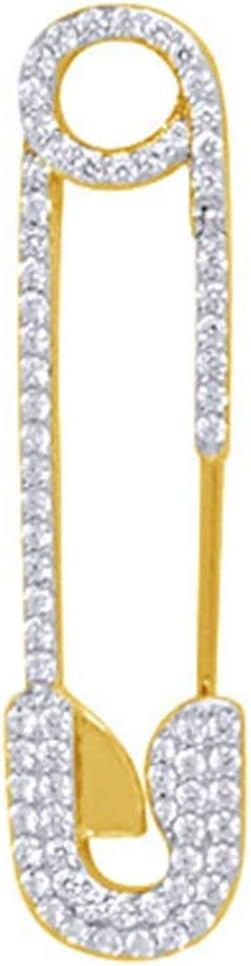 Round Cut White Cubic Zirconia Safety Pin Single Earring in 18CT Gold Over Sterling Silver