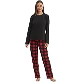 LANBAOSI Buffalo Plaid Pajamas Fleece Pajama Sets 2 Piece Long Sleeve Sleepwear Christmas Pajamas Women Ultra-Soft Pijamas