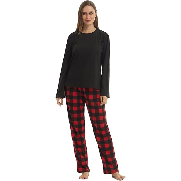 IZZY TOBY Women's Warm Fleece Pajama Set - Long Sleeve Winter Thermal PJS With Lace Detail (Navy, Medium)