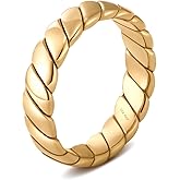 NVWAROCK 4mm Twisted Stacking Bands Ring for Women 14K Gold Plated Statement Ring Non Tarnish Flat Cute Thumb Pinky Ring Size 5 （Gold and Silver ）