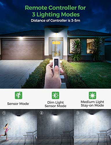 LITOM Solar Lights Outdoor with Remote Control, 3 Lighting Modes, 270°Wide Angle, IP67 Waterproof, Easy-to-Install Security Lights for Front Door, Yard, Garage, Deck, Fence-2 Pack