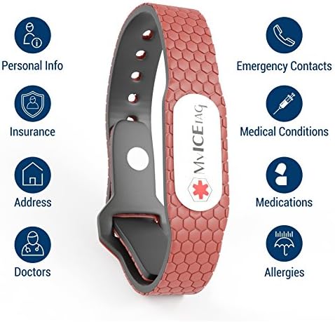 MyICETag Smart Medical Alert ID Bracelet, Safety, Sport, Emergency and Everyday Wristband - Fits Men, Women & Kids - Model Flex - Choose Your Color & Size