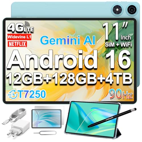 TECLAST P50 Tablet 11 Inch Android 16 Tablet 90Hz, Dual SIM 4G LTE + 5G WiFi, 2GHz Octa-Core T7250, 128GB ROM(TF 5TB), Gemini AI, 7000mAh, Widevine L1/GPS/8MP/3.5MM, Tablet with Pencil+Case, 2026