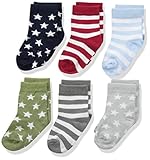 Luvable Friends Baby Crew Socks 6-Pack, Stars/Stripes, 12-24 Months