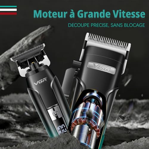 VGR 694 Professional Men's Hair Clipper Kit, Wireless Beard and Hair Trimmer with Magnetic Charging Station, Barber Kit Equipped Ceramic Blades and LED Display, Green