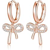Reffeer Solid 925 Sterling Silver Bow Drop Hoop Earrings for Women Teen Girls Bowknot Hoop Earrings Huggie Ribbon Earrings