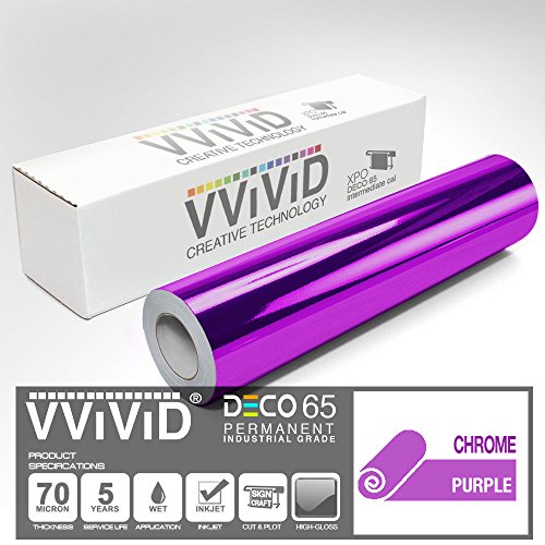 VViViD Chrome Purple Gloss DECO65 Permanent Adhesive Craft Vinyl Roll for Cricut, Silhouette & Cameo (7ft x 1ft Roll)