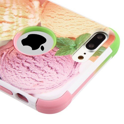 Kaleidio Case Compatible For Apple iPhone 7 Plus/8 Plus [TUFF Armor] Slim Fit Rugged [Shock Absorption] Impact Hybrid Rubber Cover [Includes a Overbrawn Prying Tool] [Ice Cream Scoops]