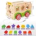 JOYNOTE Large Wooden Shape Sorter Bus with Tangram Classic 3D Push Pull Truck Toy for Toddlers and Baby Color Recognition and Geometry Learning, (20 Blocks and Carry Case Included)