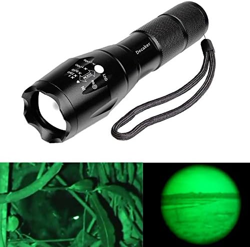 Decaker Green Light Flashlight 300 Yards Spotlight Flood Light Zoomable Tactical Hunting Flashlight Torch for Fishing Hunting Detector Hog Pig Coyote