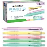 FLEXOFFICE Ballpoint Pens, Blue Ink, 0.5mm Fine Point, 12 Count Pack, Smooth Ink Pens, Ball point Pens, Assorted Body Color (FO-GELB039-Blue)