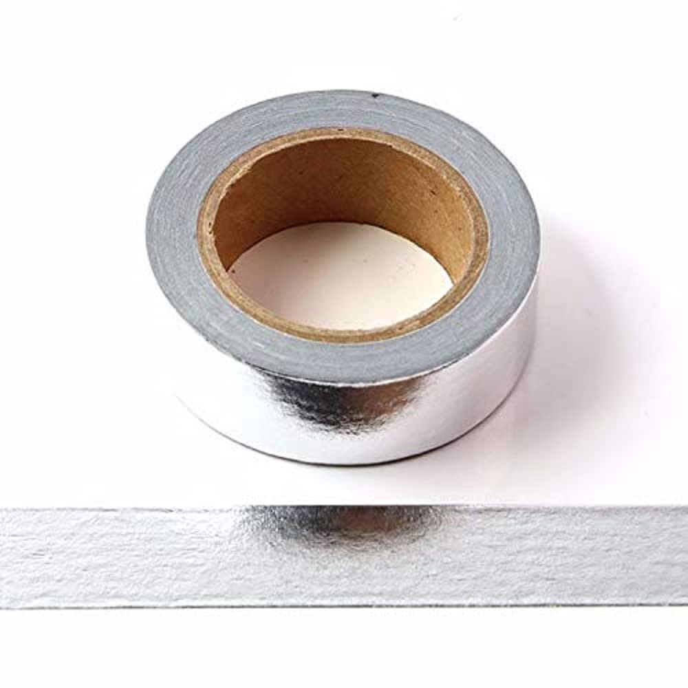 Syntego Solid Foil Washi Tape Decorative Self Adhesive Masking Tape 15mm x 10 Meters (Silver)