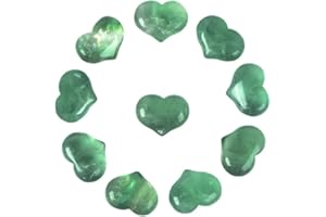 Justinstones Natural Green Fluorite Gemstone Healing Crystal 1 inch Mini Puffy Heart Pocket Stone Iron Gift Box (Pack of 10)