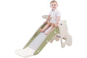 HAPPYMATY Toddler Slide for Ball Pit Indoor Slide for Toddlers 1-3 Baby Slide with Basketball Hoop Slide for Ball Pit Toddlers Age 1-3 Kids Slide