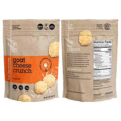 HighKey Snacks Cheese Crunch - Goat Cheese & Egg White High Protein Cheese Crisps, Pack of 4, 2oz Bags - Keto Friendly, Gluten Free, Low Carb, Healthy Snack - Ketogenic Food with Natural Ingredients