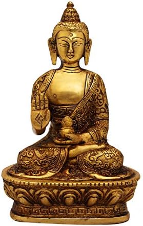 Statuestudio Indian Tibet Gautama Buddha Mini Brass Decorative Statue Figurine/Antique Shakyamuni Earth Touching Idol for Peace & Protection/Nepal Traditional Siddhartha Sculpture-White