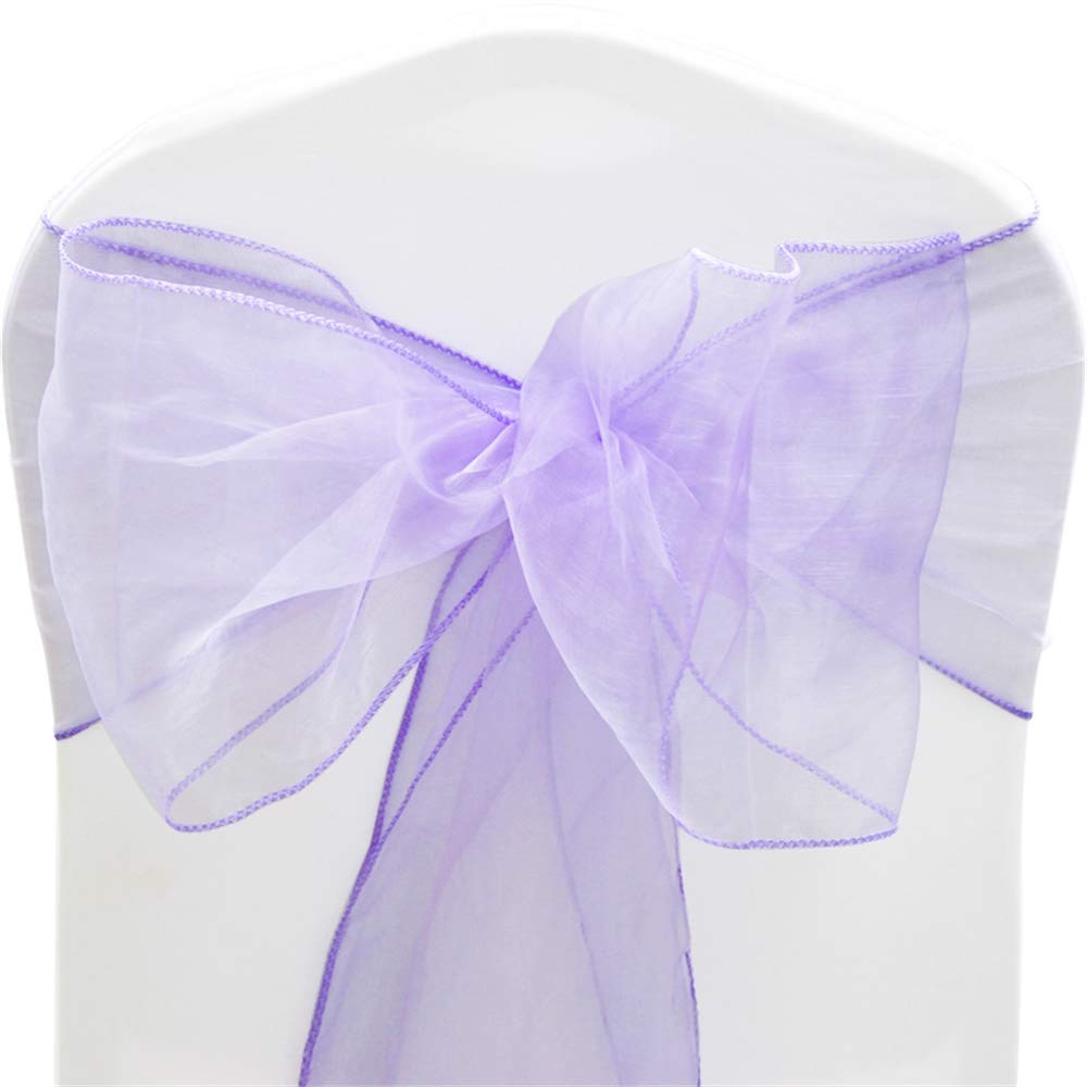 Time to Sparkle Pack of 50 Organza Sashes 22x280cm/9x110inch Wider Sash Fuller Bows Chair Cover Bows Sash for Wedding Party Birthday Decoration - Lavender
